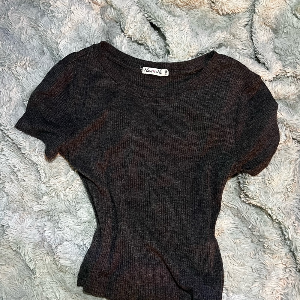 Heart Hips Charcoal Ribbed Knit Top